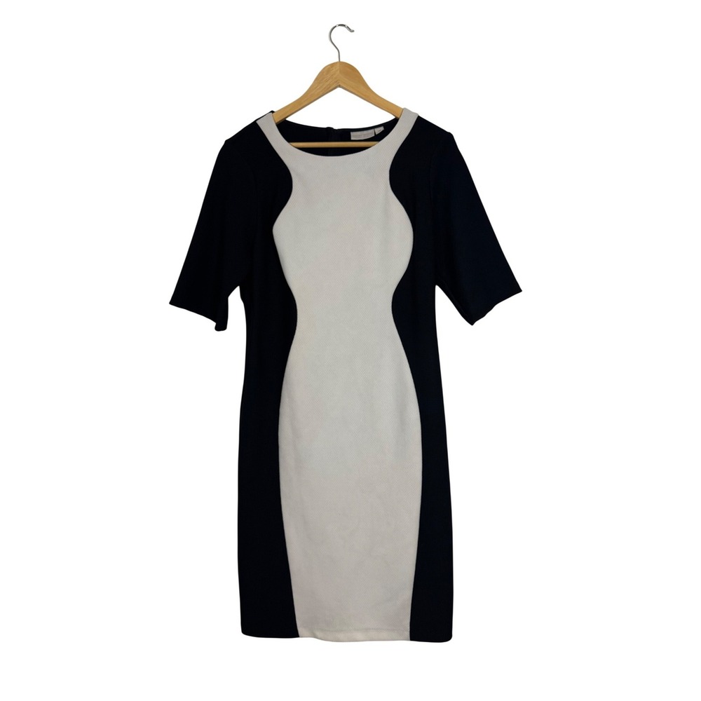 Mod Optical Illusion Bisou Bisou Womens 14 Sheath Dress Black White Colorblock